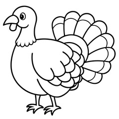 Cute Line Art Turkey Silhouette Black Vector Illustration