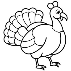 Cute Line Art Turkey Silhouette Black Vector Illustration