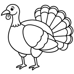 Cute Line Art Turkey Silhouette Black Vector Illustration