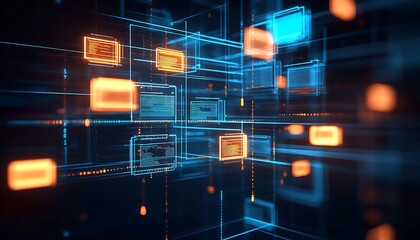 Futuristic Digital Interface Displaying Vibrant High Tech Connections and Data Flow : Generative AI