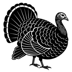 Cute Line Art Turkey Silhouette Black Vector Illustration