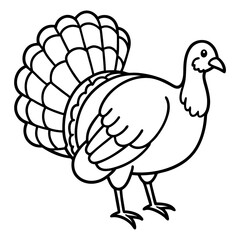 Cute Line Art Turkey Silhouette Black Vector Illustration
