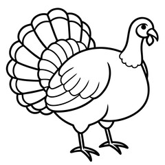 Cute Line Art Turkey Silhouette Black Vector Illustration