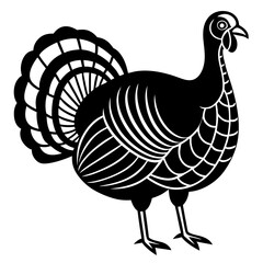 Cute Line Art Turkey Silhouette Black Vector Illustration