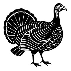 Cute Line Art Turkey Silhouette Black Vector Illustration