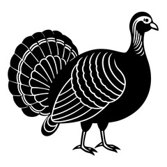 Cute Line Art Turkey Silhouette Black Vector Illustration