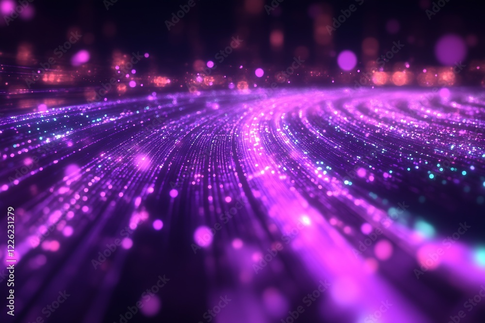 Poster captivating purple and pink sparkling light trails in a mesmerizing digital environment : generative