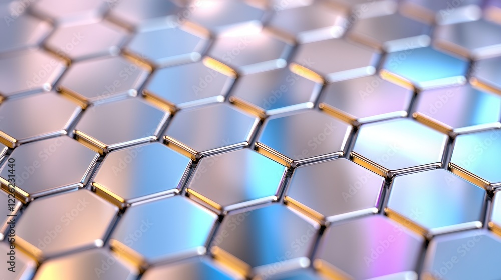 Wall mural abstract metallic hexagonal pattern, technology background