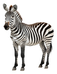 Fototapeta premium Zebra poised against white backdrop isolated on transparent background