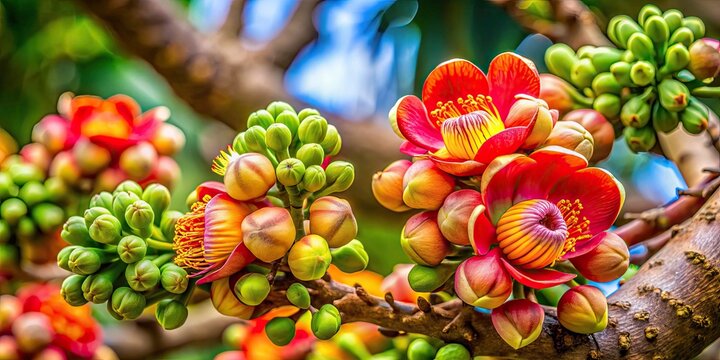 Aerial Photography: Sal Tree Bud Flowers, Split Light, Detailed Close-up, Stunning Nature