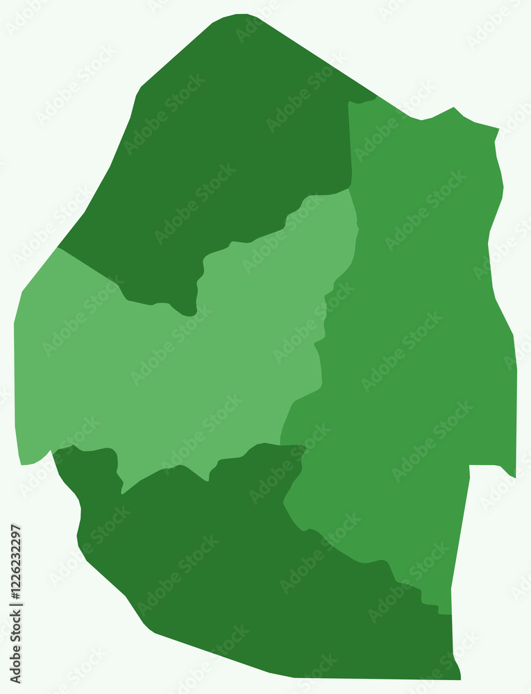 Poster map of eswatini with regions. a simple country border map with regional divisions. green color palet