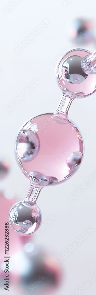 Poster close up of pink molecular structure with metallic accents against light background : generative ai