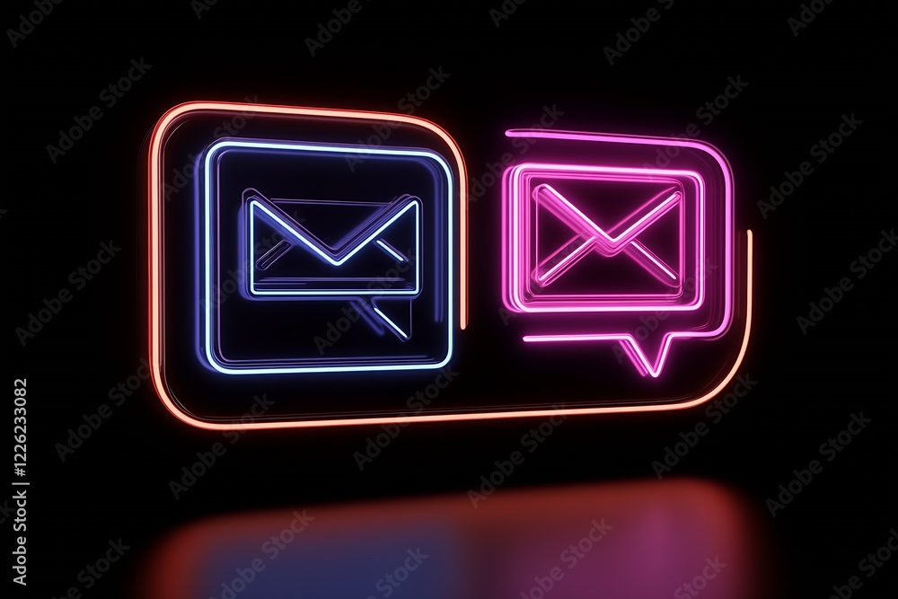 Poster neon social media icons with vibrant colors representing connectivity and communication : generative
