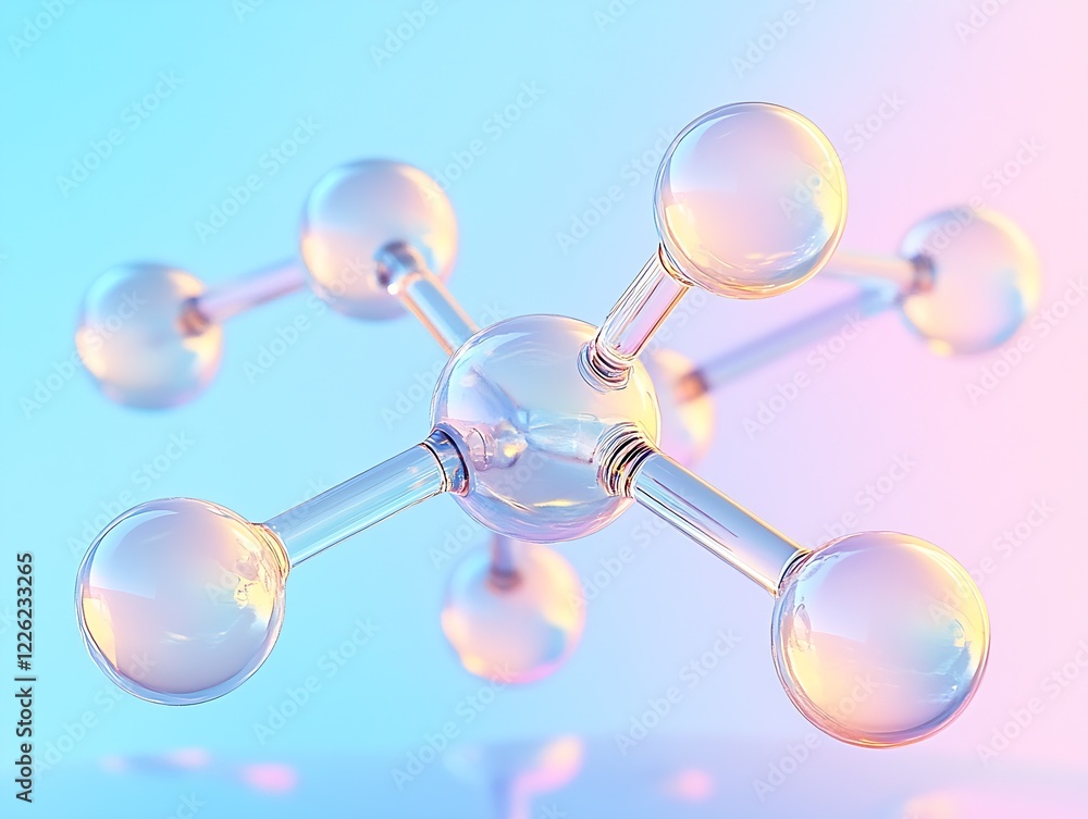 Aufkleber Futuristic Molecular Structure on Pastel Background in 3D Render : Generative AI