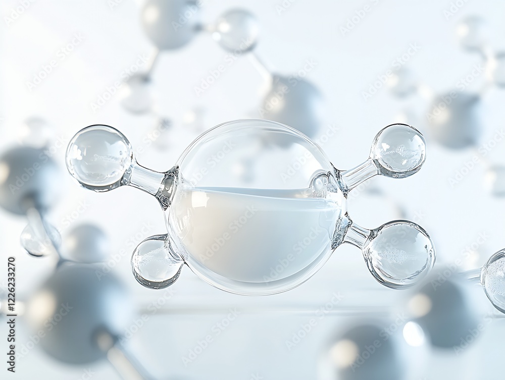 Leinwandbilder abstract molecular structure with transparent spheres on light background : generative ai