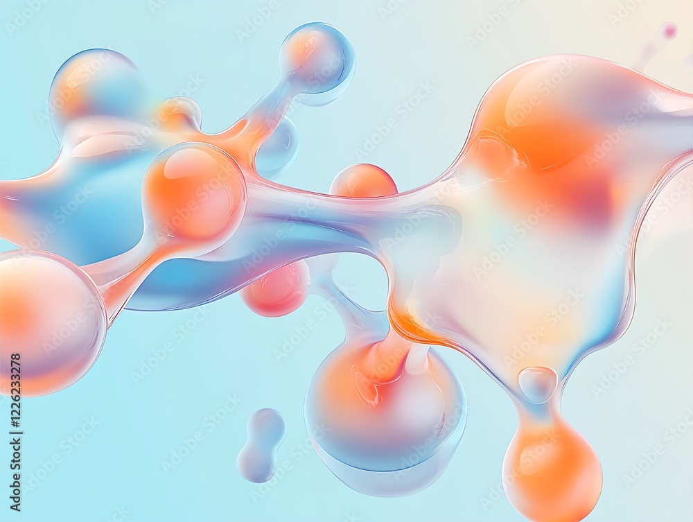 Aufkleber vibrant abstract 3d liquid shapes in pastel colors digital background image : generative ai