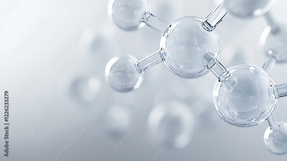 Aufkleber Abstract molecular structure with transparent glass spheres in soft focus background : Generative AI