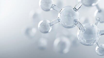 Abstract molecular structure with transparent glass spheres in soft focus background : Generative AI