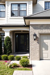 Modern Brick House Exterior: Contemporary Home Design, Landscaping, and Real Estate Photography