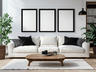 Scandinavian Living Room Interior with Cozy Couch and Minimalist Decor