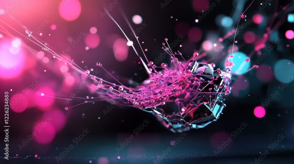 Poster dynamic digital art displaying abstract technology concepts in vibrant colors futuristic environment