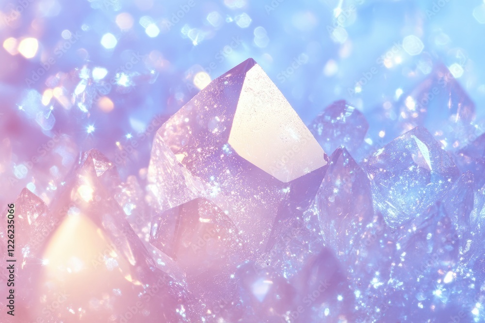 Poster sparkling crystal fragments background with pastel colors and dreamy bokeh effect