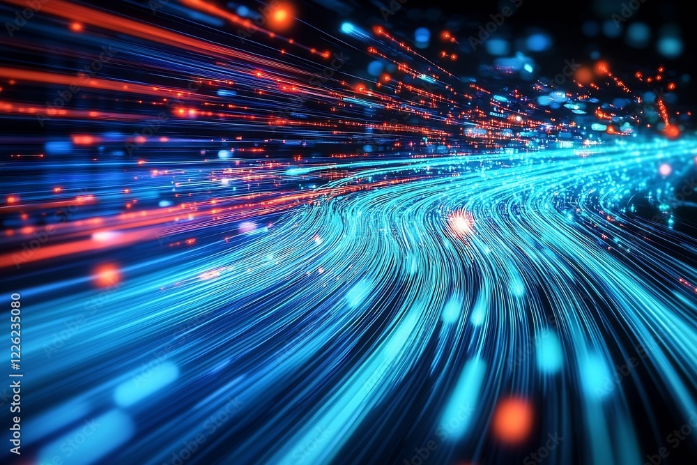Aufkleber dynamic abstract light streaks in blue and orange capturing speed and motion : generative ai