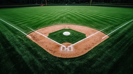 Aerial view of a baseball diamond with well-maintained grass and infield area.