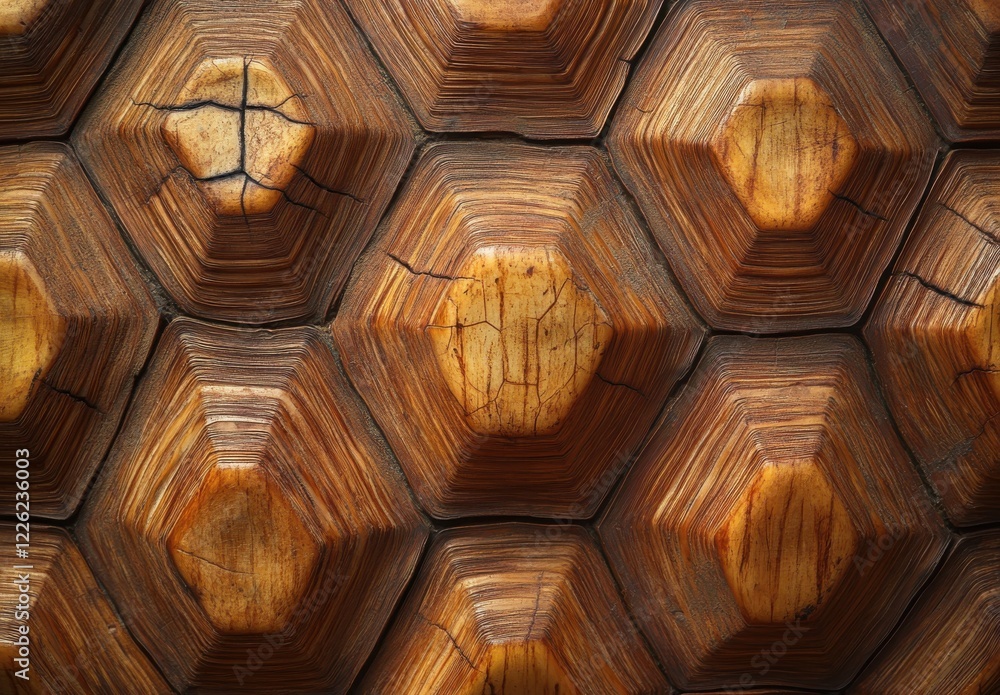 Poster textured hexagonal wood paneling with natural grain patterns and cracks for interior design and rust