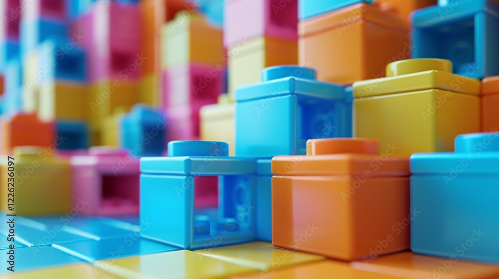 Aufkleber Vibrant toy blocks create an abstract backdrop with a shallow focus