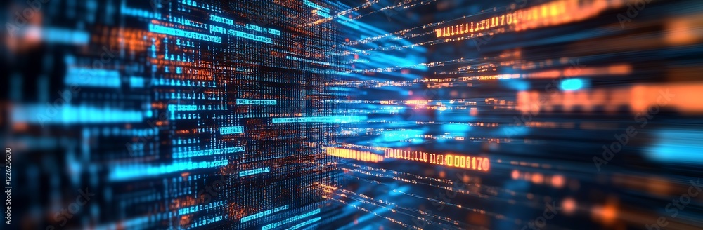 Poster Futuristic Data Streams with Digital Code Patterns in Motion : Generative AI
