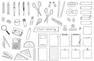 文房具の線画イラストセット