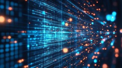 Obraz premium Futuristic Technology Background with Bright Digital Network Pattern in Orange and Blue Hues : Generative AI