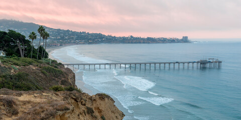 La Jolla Pier at Sunset Overlooking the Pacific Ocean in San Diego, California
