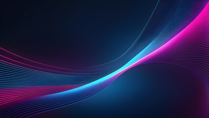 Abstract background with glowing neon blue and pink lines forming dynamic waves on a dark backdrop.