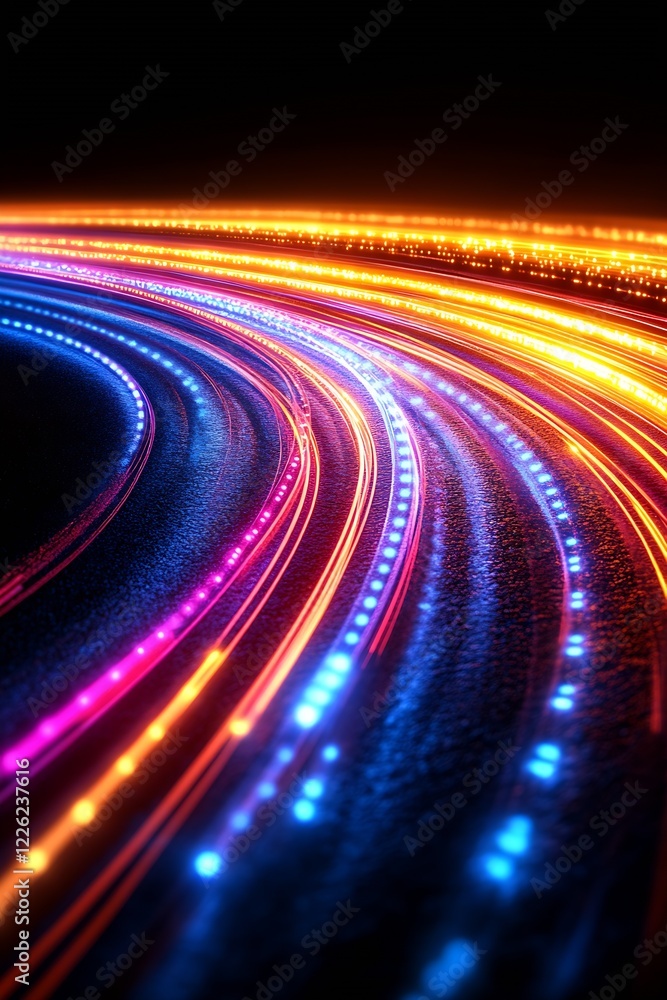 Poster Colorful Neon Light Trails Creating Dynamic Curves for Futuristic Motion Concept : Generative AI