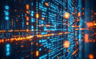 Obraz premium Bright Glowing Binary Code Data Stream for Futuristic Technology Concepts : Generative AI