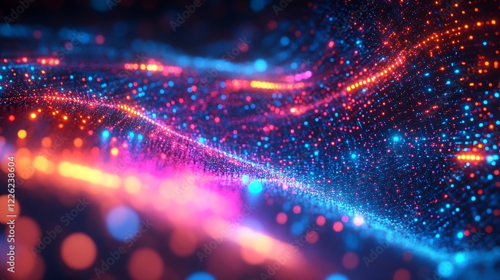Fototapete vivid dynamic wave pattern in futuristic glowing cybernetic light display : generative ai
