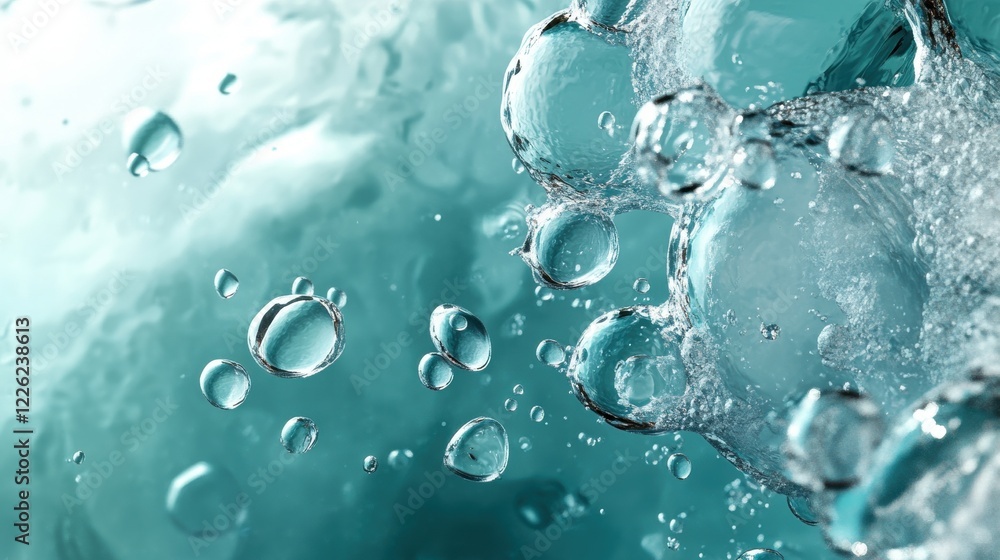Poster bubbles rising in water underwater environment close-up view abstract science concept for visual imp
