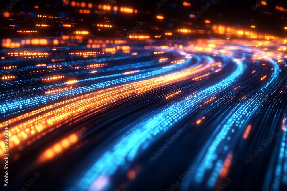 Poster dynamic digital lines in radiant blue and orange abstract tech motion : generative ai
