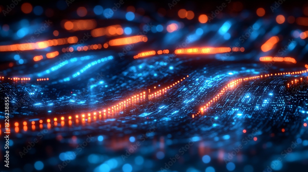 Poster abstract digital network with vibrant colorful neon light waves : generative ai