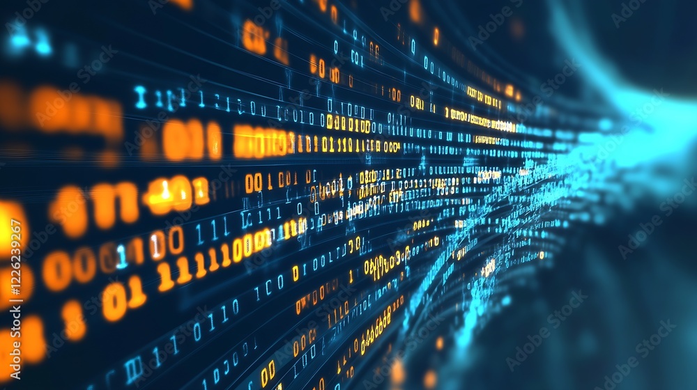 Fototapete Dynamic Digital Matrix with Flowing Binary Patterns : Generative AI