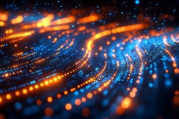 Obraz premium Contemporary Neon Light Swirls in Blue and Orange - Abstract Technology Background for Digital Designs : Generative AI