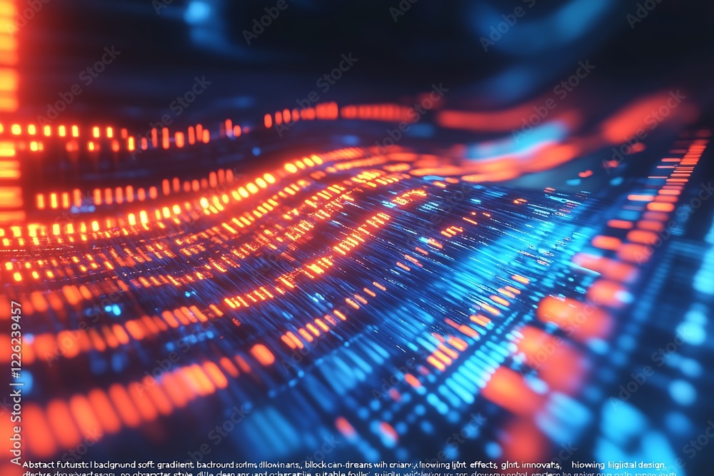 Leinwandbilder Flowing Data Streams in Futuristic Blue and Red Gradient Aesthetics : Generative AI