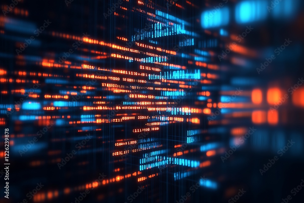 Poster high-tech abstract digital background with vivid blue and red lights : generative ai