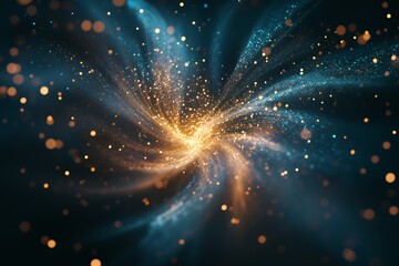 Naklejka premium Abstract swirling golden and blue light particles