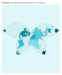 Naklejka premium World map in Steve Waterman butterfly projection. High detail vector illustration of continents for infographics, education, reports, and presentations.