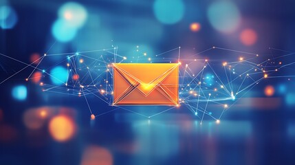 Vibrant Email Icon with Abstract Digital Connections and Blurred Light Effects : Generative AI