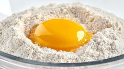Fresh Egg Yolk in a Bowl of Baking Flour Prepared for Recipe : Generative AI