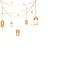 Ramadan Kareem Celebration with Crescent Moon and Lanterns